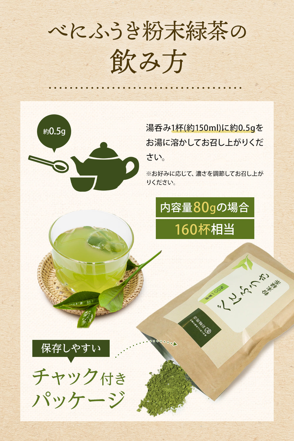 彩輪商店 べにふうき茶 粉末 粉茶 約160杯分 静岡県産 べにふうき 国内製造 高濃度 メチル化カテキン チャック付き 80g
